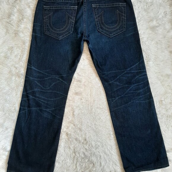 True Religion Men's Bobby Blue Dark Wash Straight Legs Denim Jeans W38L34 - Picture 4 of 12